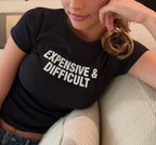 Expensive and Difficult baby tee, front view