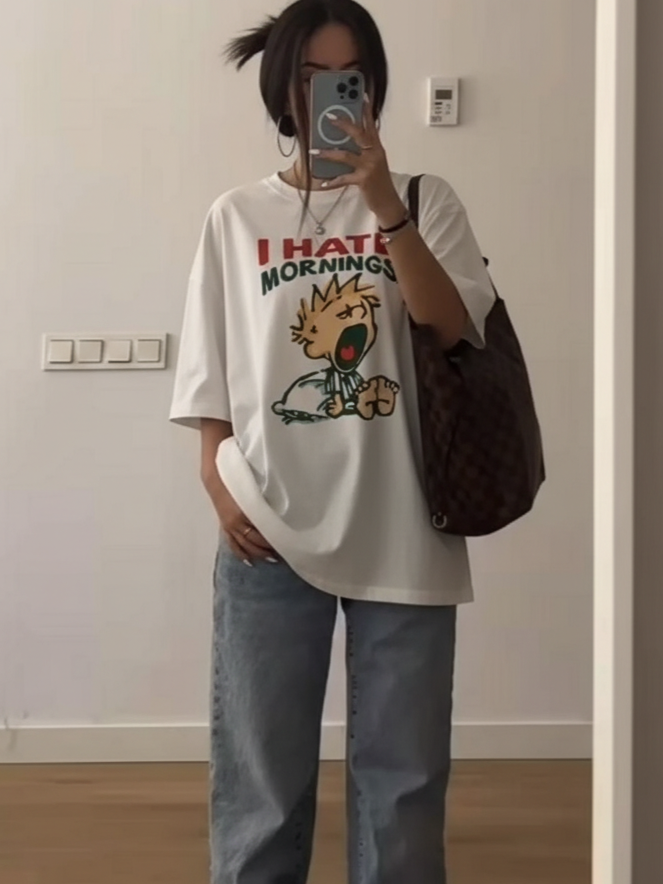 I Hate Mornings! oversized T-shirt, front view