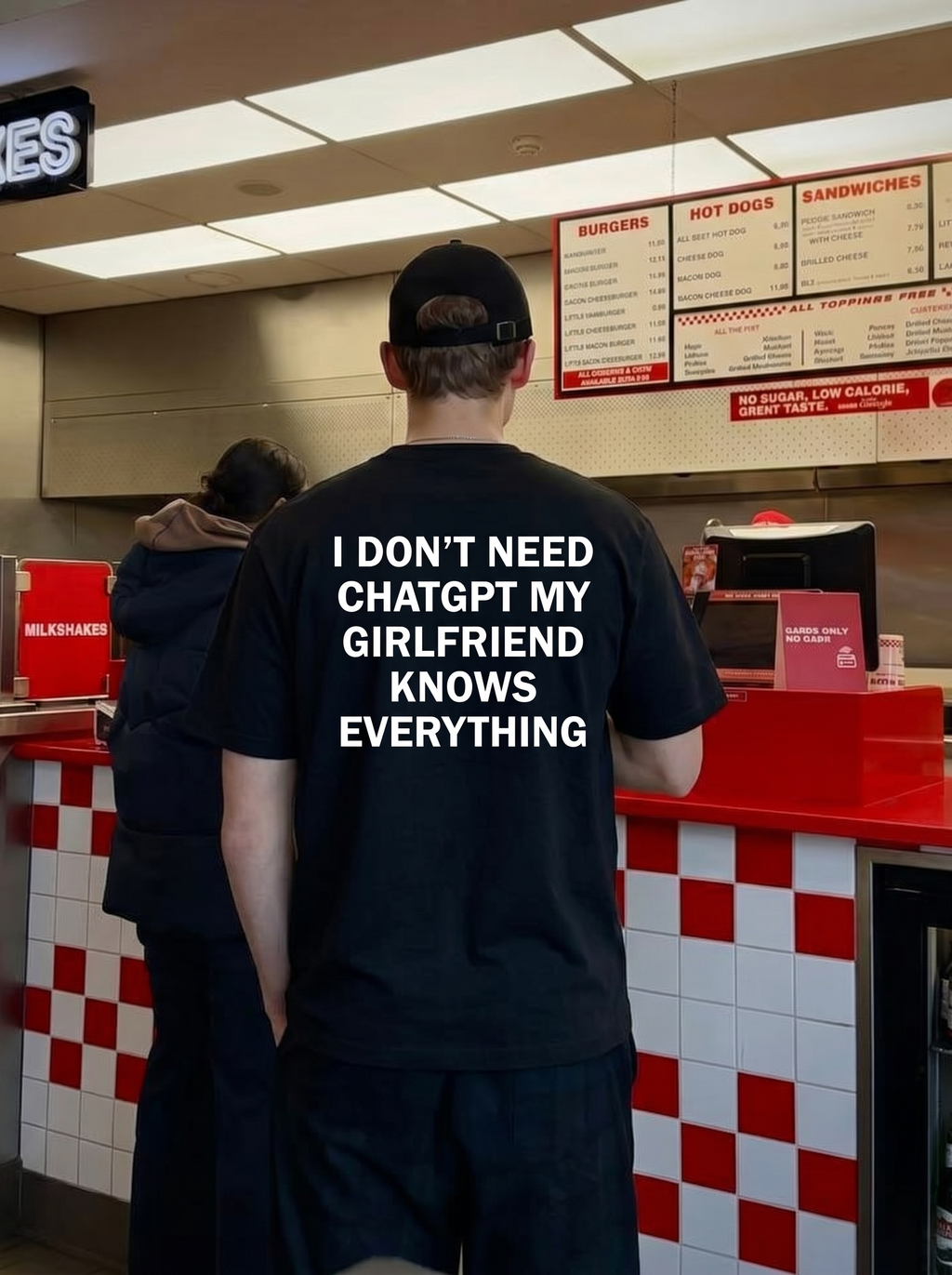 I don't need ChatGPT, my girlfriend knows everything oversized T-shirt, front view