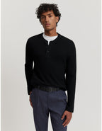 Heritage Waffle Henley | Black henley shirt, front view