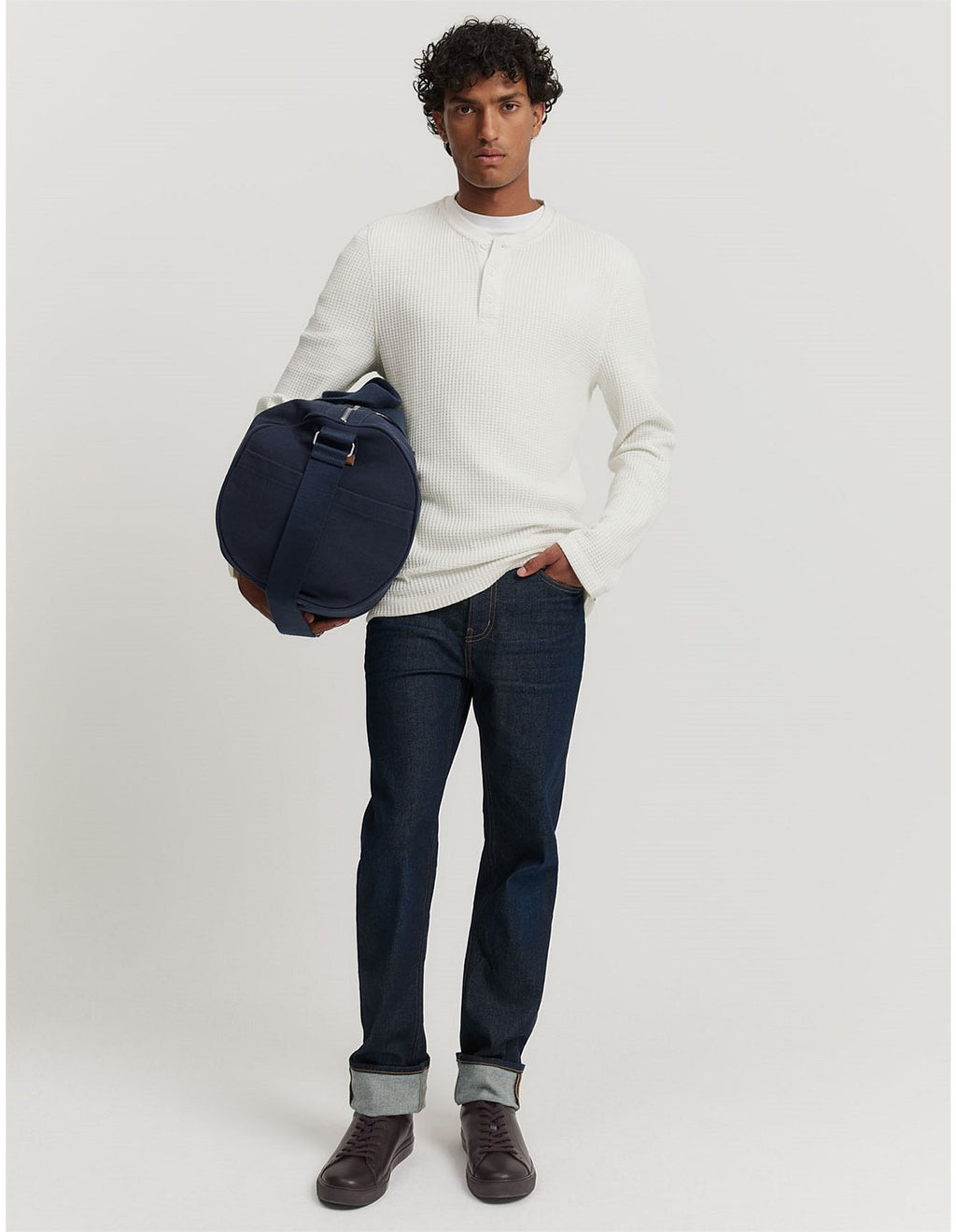 Heritage Waffle Henley | White henley shirt, front view