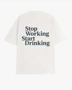 Stop Working, Start Drinking off-white oversized T-shirt, detail view 2